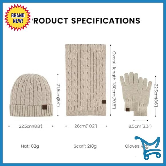 Fleece-Lined Winter Beanie Scarf Gloves Set Touch Screen - Picture 6 of 8